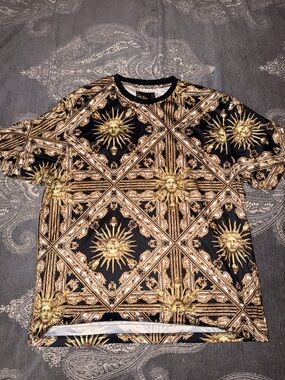 Men's Black & Gold Baroque Sun-Print Short Sleeve Shirt